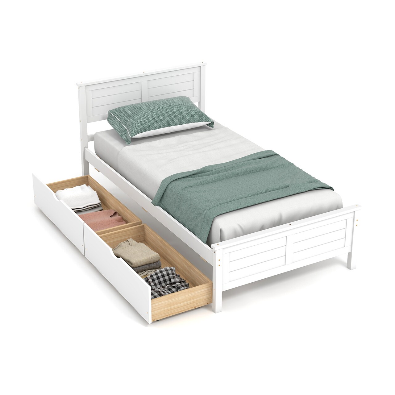 Twin Size Platform Bed with Drawers, Wood Headboard and Sturdy Frame